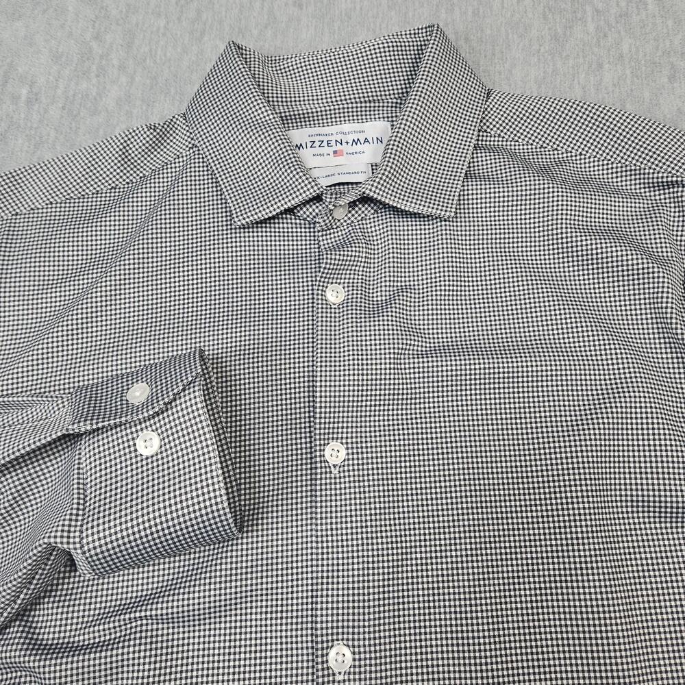 Mizzen+Main Shirt Mens 2XL Black Gingham Spinnaker Stretch Dress Shirt Made USA